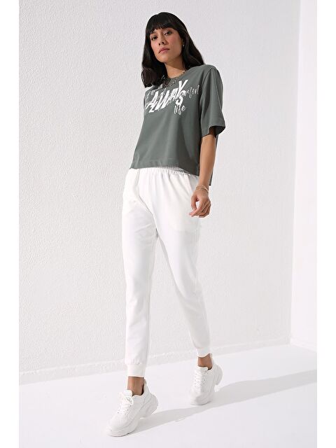 Tommylife Ekru Yüksek Bel Jogger Rahat Form Manşetli Kadın Eşofman Alt - 94561 - S000028583-19965