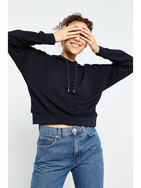 Tommylife Lacivert Uzun Kol Rahat Form Kapüşonlu Kadın Sweatshirt - 97115 - S000084494-21164