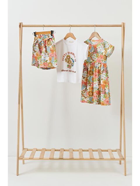 For You Kids 3'Lü Çicekli Elbise Yeşil Takım - S000011512-18194