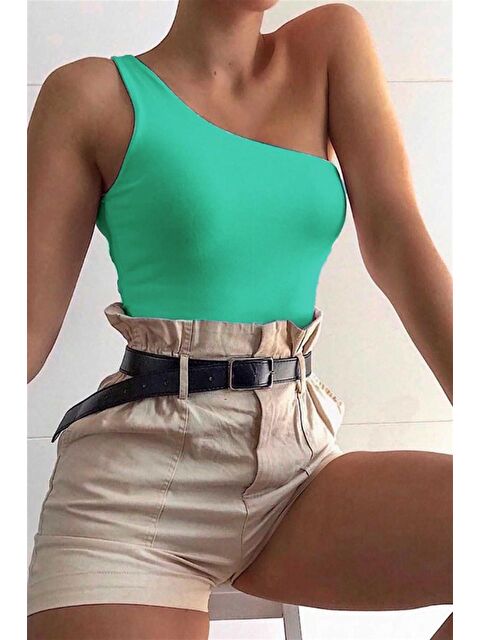 Madmext Tek Omuz Yeşil Askılı Body Mg325