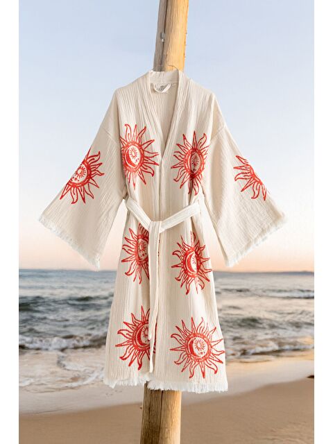 Varol Organik %100 Pamuk Kimono Yaka Sabalık Bornoz Plaj Elbisesi - Heliona v1 - L/XL KREM/L/XL - S000418258-6415