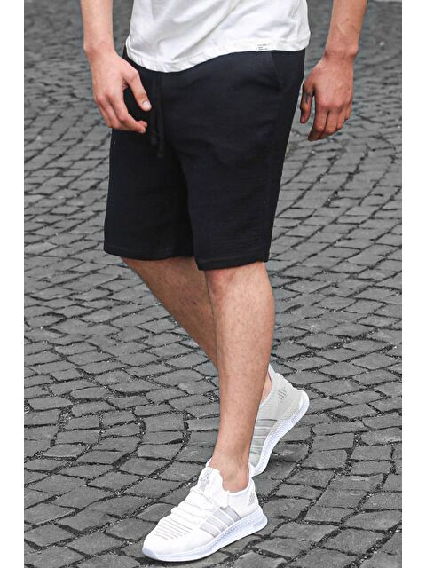 Madmext Siyah Basic Keten Görünümlü Erkek %100 Pamuk Şort 6506 - S000016929-19351