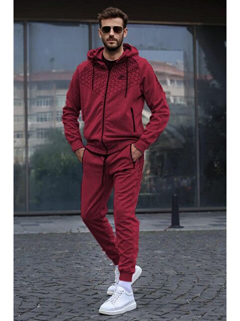 Madmext Bordo Baskılı Kapüşonlu Eşofman Takımı 5906 - S000031628-19951