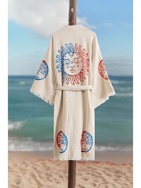 Varol Organik %100 Pamuk Kimono Yaka Sabalık Bornoz Plaj Elbisesi - Dualis - L/XL KREM/L/XL - S000418271-19966