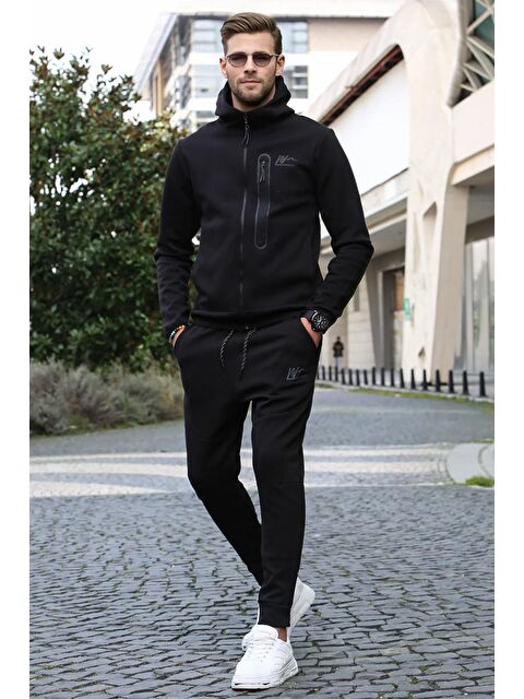 Madmext Siyah Baskılı Regular Fit Erkek Eşofman Takımı