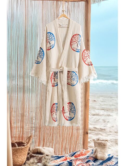 Varol Organik %100 Pamuk Kimono Yaka Sabalık Bornoz Plaj Elbisesi - Dualis - S/M KREM/S/M - S000418272-19966