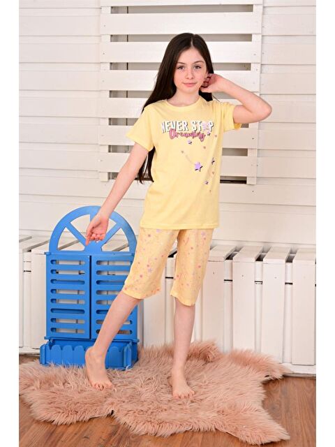 Vitmo Kız Çocuk Kısa Kollu Kapri Pijama Takımı Never Stop Sarı - S000388231-20072