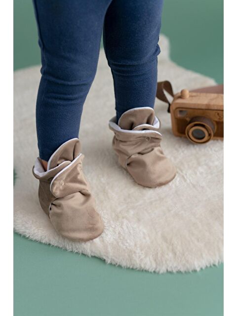 First Step Kadife Kaydırmaz Tabanlı Pamuk Astarlı Çıtçıtlı Vizon Panduf - F-870 - S000046722-26429