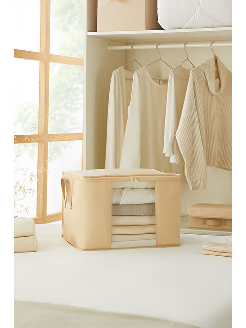 Ocean Home Textile Orta Boy Pvc Pencereli Bej Balıksırtı Hurç 45 x 40 x 30 cm - S000209490-19928