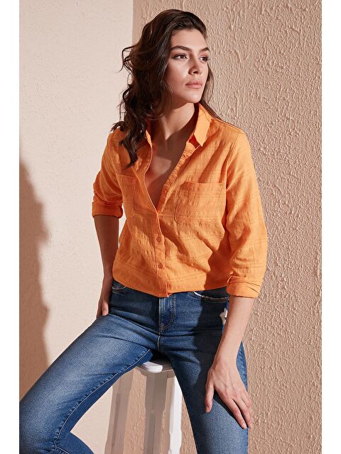 Lela Pamuklu Çift Cepli Slim Fit Katlanabilir Kollu İnce Gömlek 514257520 - S000008365-20013