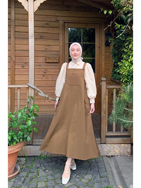 Ceylan Otantik Acı Kahve Keten Etekli Salopet - S000158285-29704