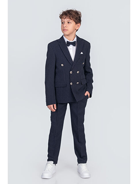 Pina Kids Erkek Çocuk Çizgili Ceket Gömlek Pantolon Papyonlu Takım Elbise Te.1001y - S000347182-21164