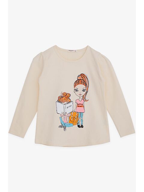 Breeze Kız Çocuk Uzun Kollu Tişört Kız Bakılı Krem (4 Yaş) - S000021999-19966