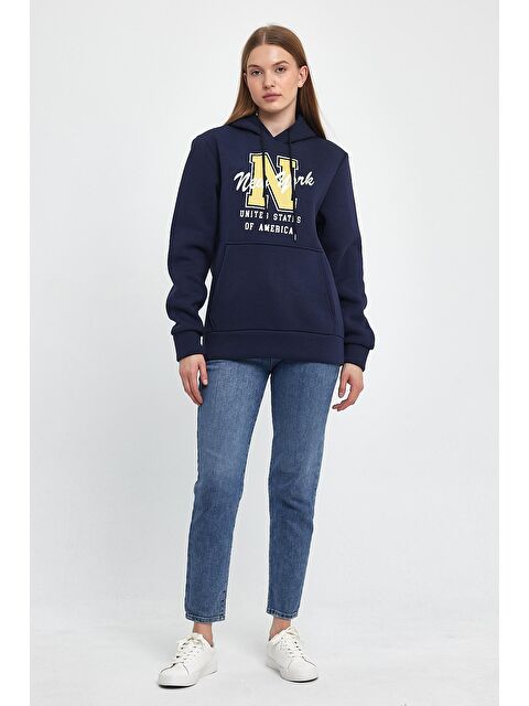 Süperlife Kadın Kapüşonlu Rahat Kalıp İçi Polarlı 3 iplik N Baskılı SweatShırt spr24swK06 - S000086879-21164