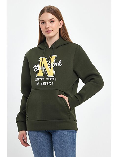 Süperlife Kadın Kapüşonlu Rahat Kalıp İçi Polarlı 3 iplik N Baskılı SweatShırt spr24swK06 - S000086879-18547