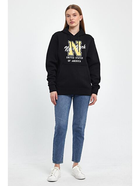 Süperlife Kadın Kapüşonlu Rahat Kalıp İçi Polarlı 3 iplik N Baskılı SweatShırt spr24swK06 - S000086879-19351