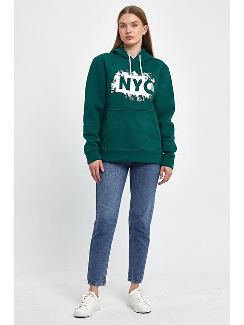 Süperlife Kadın Kapüşonlu Rahat Kalıp İçi Polarlı 3 iplik NYC Baskılı SweatShırt spr24swK09 - S000086880-18194