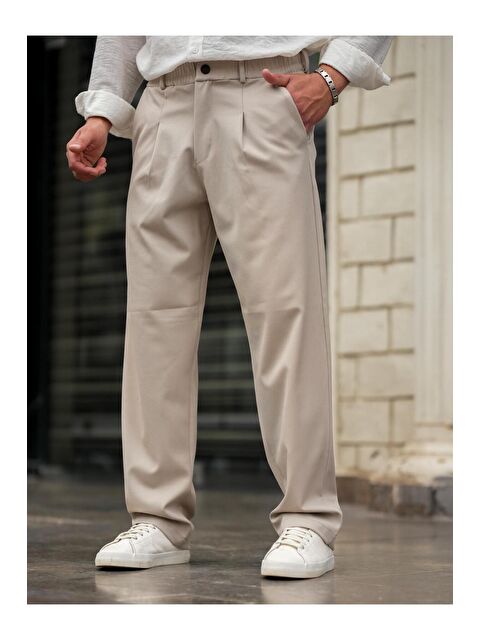 Tarz Cool Bej Pileli Klasik Baggy Erkek Pantolon - S000342175-19928