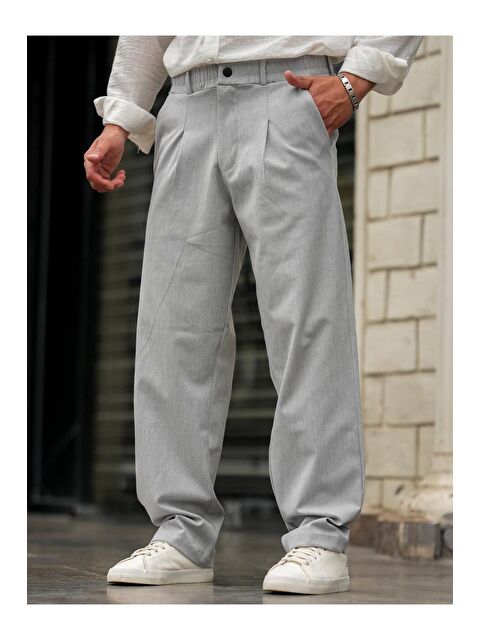 Tarz Cool Gri Pileli Klasik Baggy Erkek Pantolon - S000342175-20600