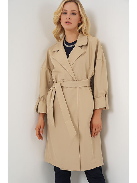 Bigdart 9104 Kruvaze Yaka Astarlı Trençkot - Bej - S000085429-19928