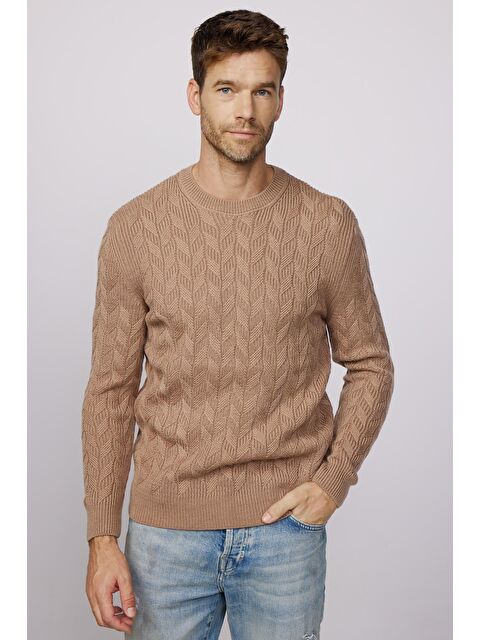 TUDORS Slim Fit Bisiklet Yaka  Desenli Krem Erkek Kazak - S000075207-19966