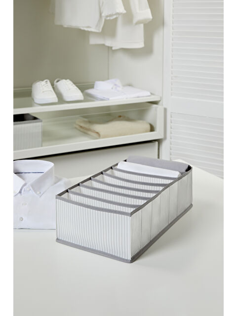 Ocean Home Textile 7 Bölmeli Gri Çizgili Çekmece Düzenleyici 22 x 41,5 x 12 cm - S000091896-20600