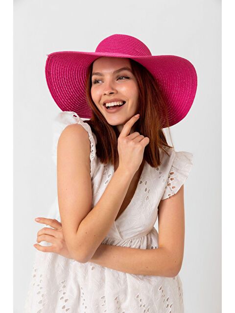 Luminos Butik Fuşya Geniş Hasır Şapka HSR2005 - S000204258-18686