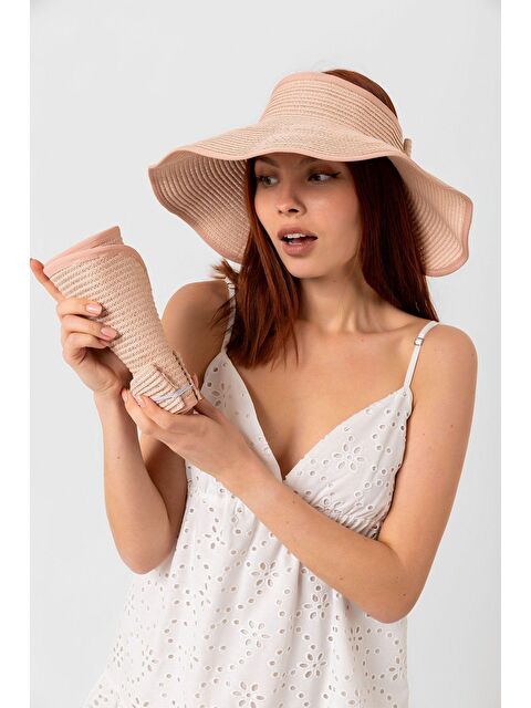 Luminos Butik Pudra Kurdeleli Hasır Vizör Şapka Hsr2080