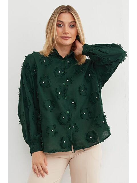 Fullamoda Taş işlemeli Püsküllü Arkası Uzun Salaş Gömlek - S000455051-19416