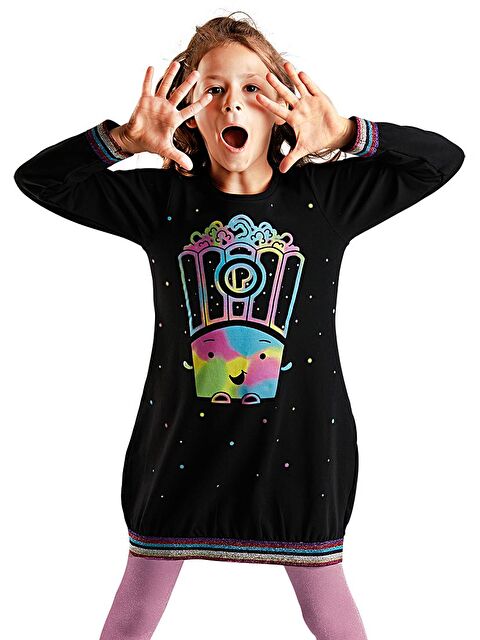 MSHB&G Popcorn Siyah Kız Çocuk Elbise - S000005692-19351