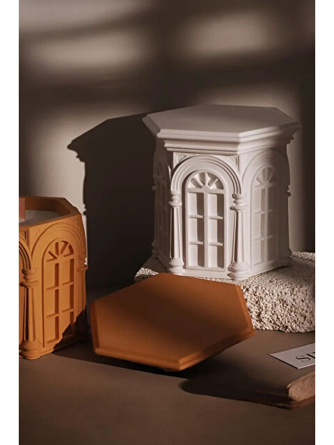 Havalı Tasarım Beyaz Roma Kilisesi Esintili Altıgen Mum - S000322117-20063