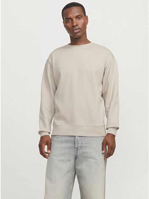 Jack & Jones Star Basic Erkek Bej Bisiklet Yaka Sweatshirt