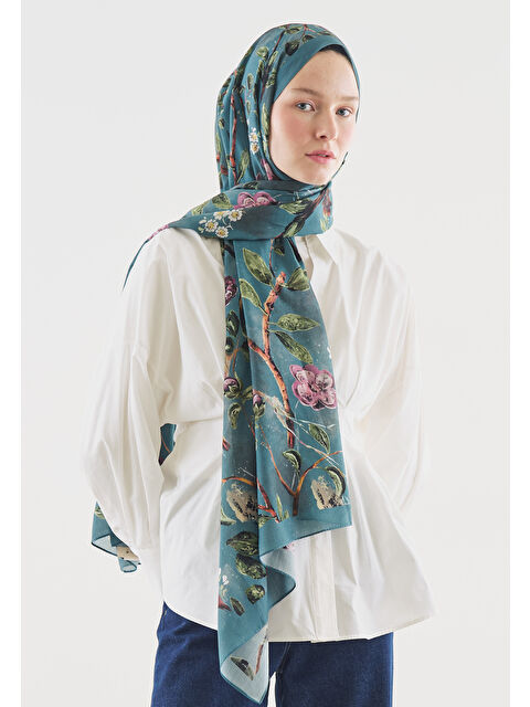 Fresh Scarfs Okyanus Flower Raın Desenli Pamuk Viskon Şal