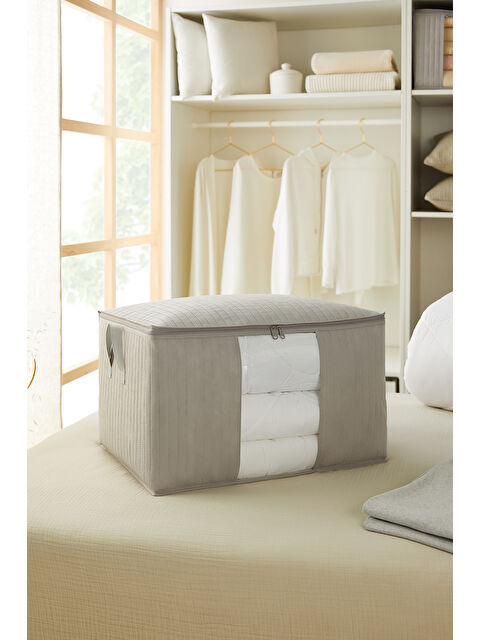 Ocean Home Textile Büyük Boy Pvc Pencereli Gri Renk Kapitone Hurç 60 x 43 x 35 cm - S000091944-20600