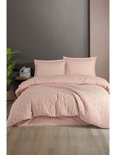 Nordqueen Ranforce %100 Pamuk Tek Kişilik Dört Mevsim Kapitoneli Nevresim Takımı Etta Pudra - S000364468-7152