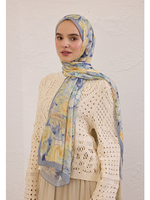 Fresh Scarfs Pure Flora Desen Rami Şal Soft Mavi