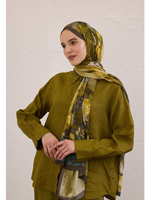 Fresh Scarfs Dıtsy Leaves Desen Rami Şal Haki