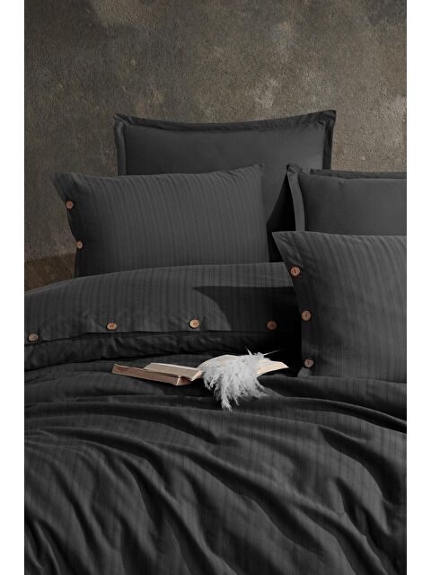 Nordqueen %100 Pamuk Tek Kişilik Düğmeli Nevresim Seti Arsida Antrasit - S000126720-29666