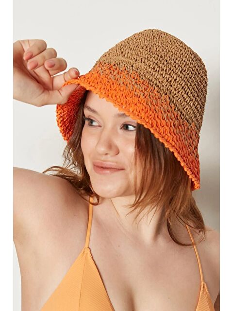 Luminos Butik Turuncu Ithal El Örgüsü Hasır Şapka Hsr2072 - S000204262-20013