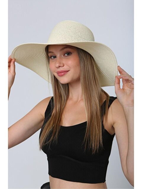 Luminos Butik Krem Geniş Hasır Şapka Gönderi Hsr2005