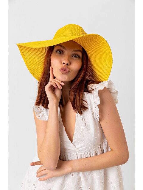 Luminos Butik Sarı Geniş Hasır Şapka Hsr2005 - S000204258-20072