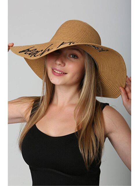 Luminos Butik Beach Please Nakışlı Camel Hasır Şapka Kutulu GönderimHsr2029 - S000204216-4557