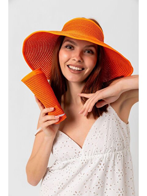 Luminos Butik Turuncu Kurdeleli Hasır Vizör Şapka Hsr2080