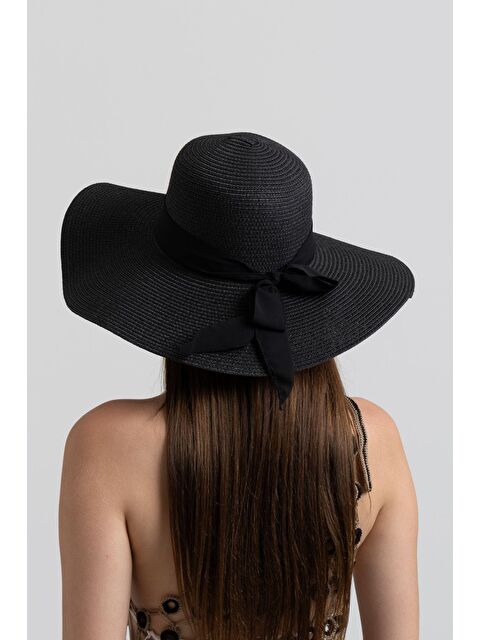 Luminos Butik Fiyonklu Siyah Geniş Hasır Şapka HSR2081 - S000236270-19351