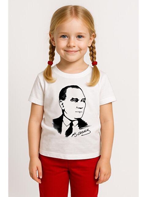 ZEYLAND Unisex Çocuk Atatürk Baskılı Kısa Kollu Tişört - Beyaz - S000316292-20063