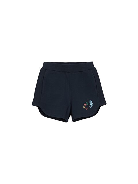 Lovetti Koyu Lacivert Kız Çocuk İki İplik Deniz Atı Baskılı Şort - S000053555-29672