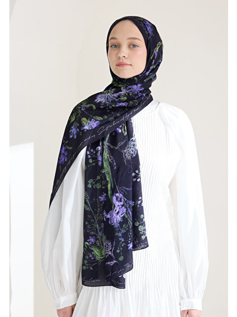 Fresh Scarfs Garden Joy Floş Viskon Şal Lacivert