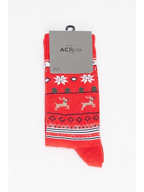AC&Co / Altınyıldız Classics Erkek Kırmızı Pamuklu Desenli Tekli Soket Çorap