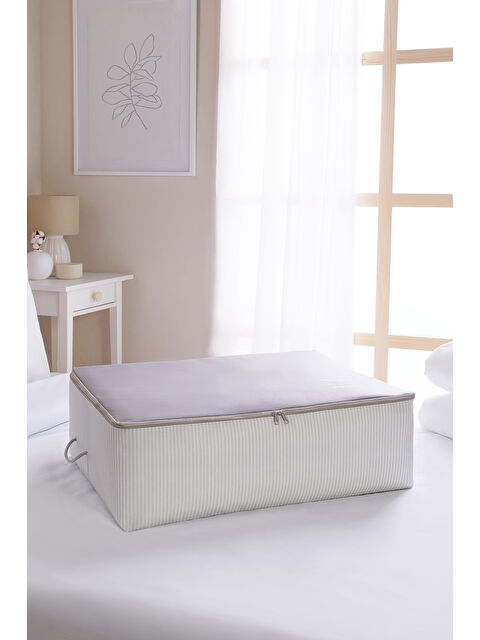 Ocean Home Textile Büyük Boy Gri Çizgili Stuff & Things Baza Altı Hurç 62 x 46 x 22 cm - S000091437-20600