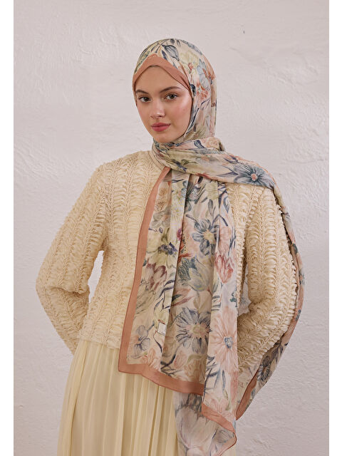 Fresh Scarfs Vıntage Garden Desen Rami Şal Somon